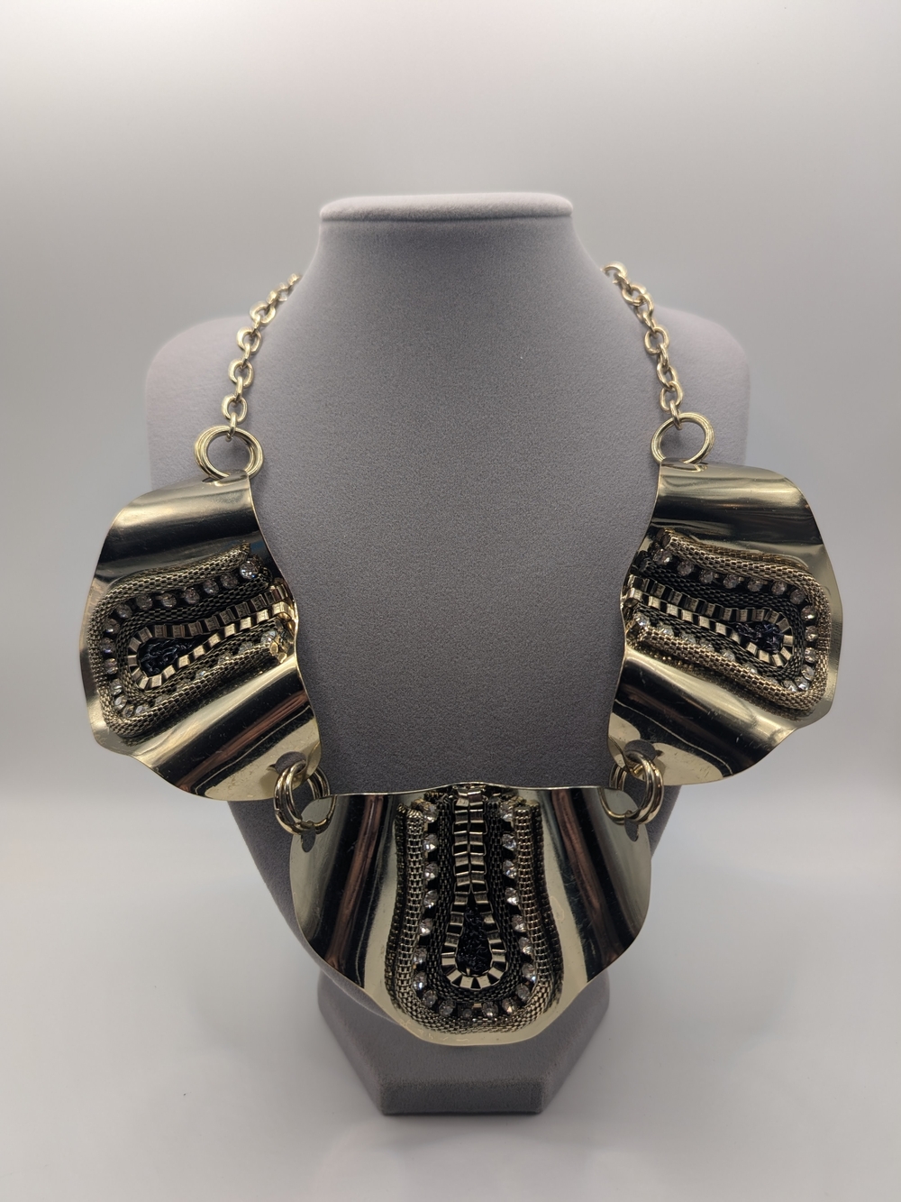 Lucia Gold-Tone Statement Costume Necklace with Black Accents